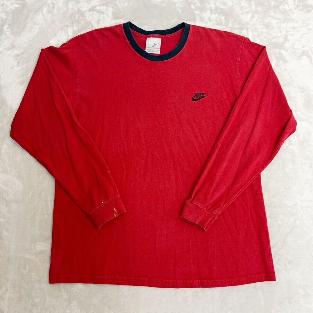 VTG Nike Shirt Mens Medium Red Embroidered Grunge Y2K Cotton Streetwear Skater